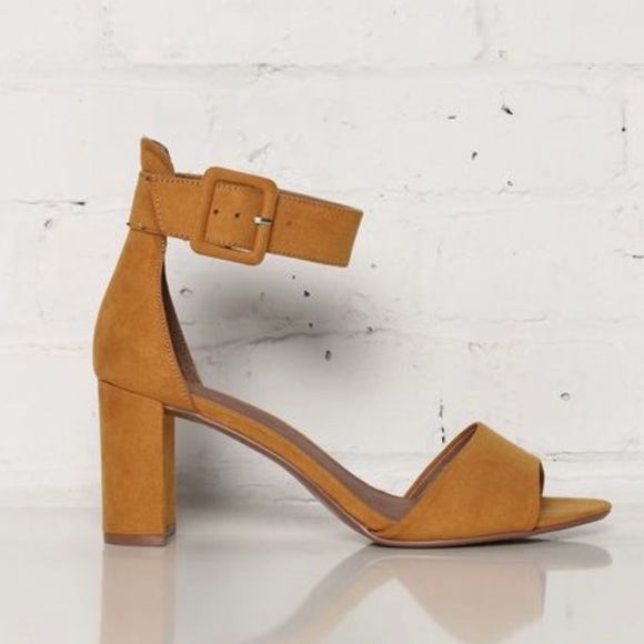 Mustard Oversized Buckle Ankle Strap Heel Sandal - Picture 6 of 7